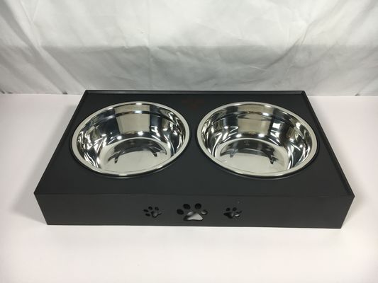 Zwart roestvrij staal dubbele schalen staan voor grote honden Geen lek niet-slip verstelbare hoogte cervicale bescherming