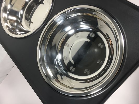 Zwart roestvrij staal dubbele schalen staan voor grote honden Geen lek niet-slip verstelbare hoogte cervicale bescherming