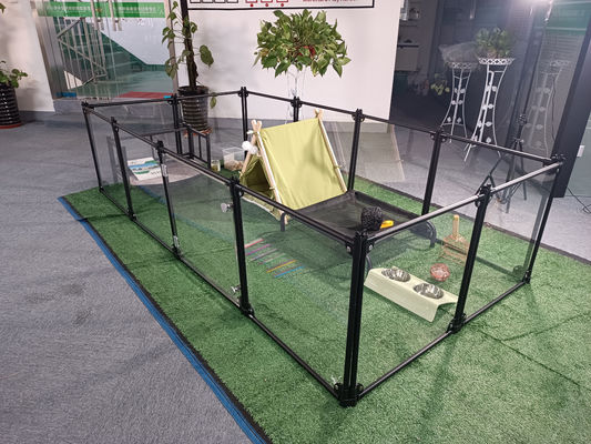 Fabriek Luxe Acrylic Aluminium Afneembare Huisdier Speelplaats Kat Kenner Huis Hond Heining Pen Transparante Karton Op maat gemaakte logo knop