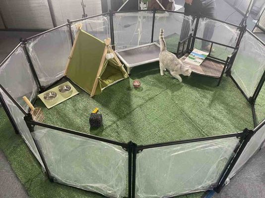 Fabriek Luxe Acrylic Aluminium Afneembare Huisdier Speelplaats Kat Kenner Huis Hond Heining Pen Transparante Karton Op maat gemaakte logo knop