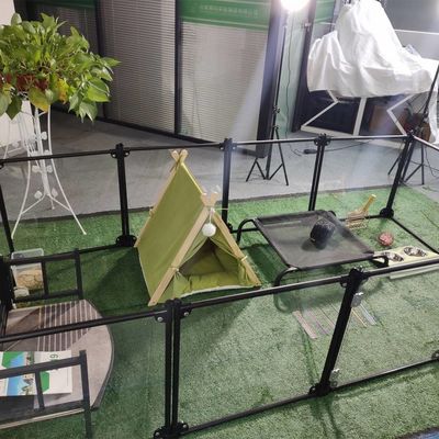 Fabriek Luxe Acrylic Aluminium Afneembare Huisdier Speelplaats Kat Kenner Huis Hond Heining Pen Transparante Karton Op maat gemaakte logo knop