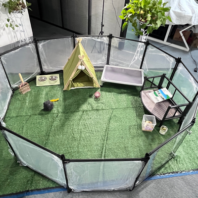 Indoor Folding Dog Playpen Transparante Acryl Draagbare Huisdierenhek met Dierenpatroon