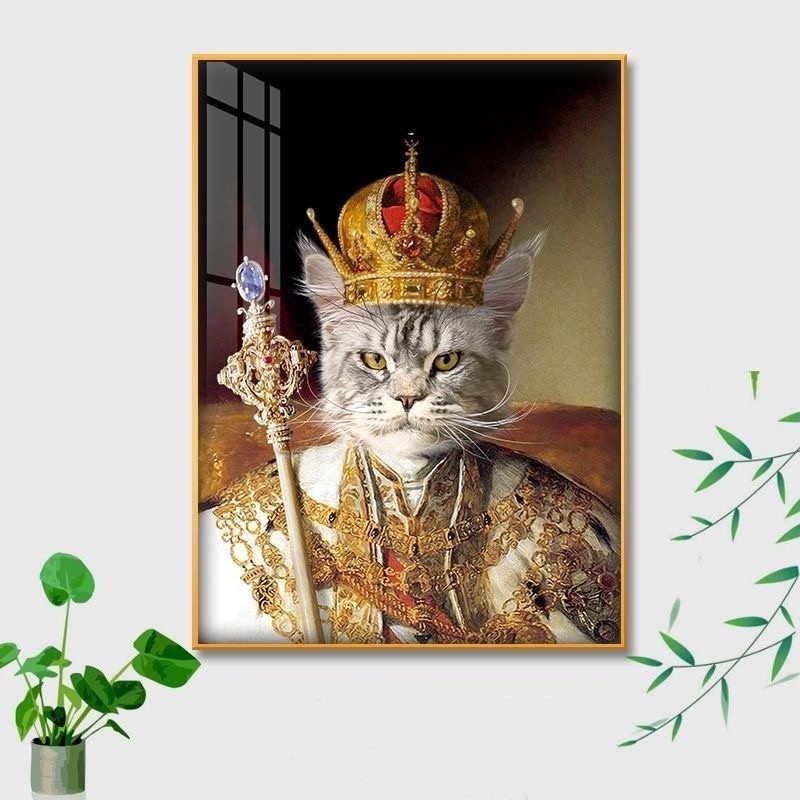 Huisdierportret Muurkunst in Custom Aluminium Frame voor woonkamer Spoof Cat Muur