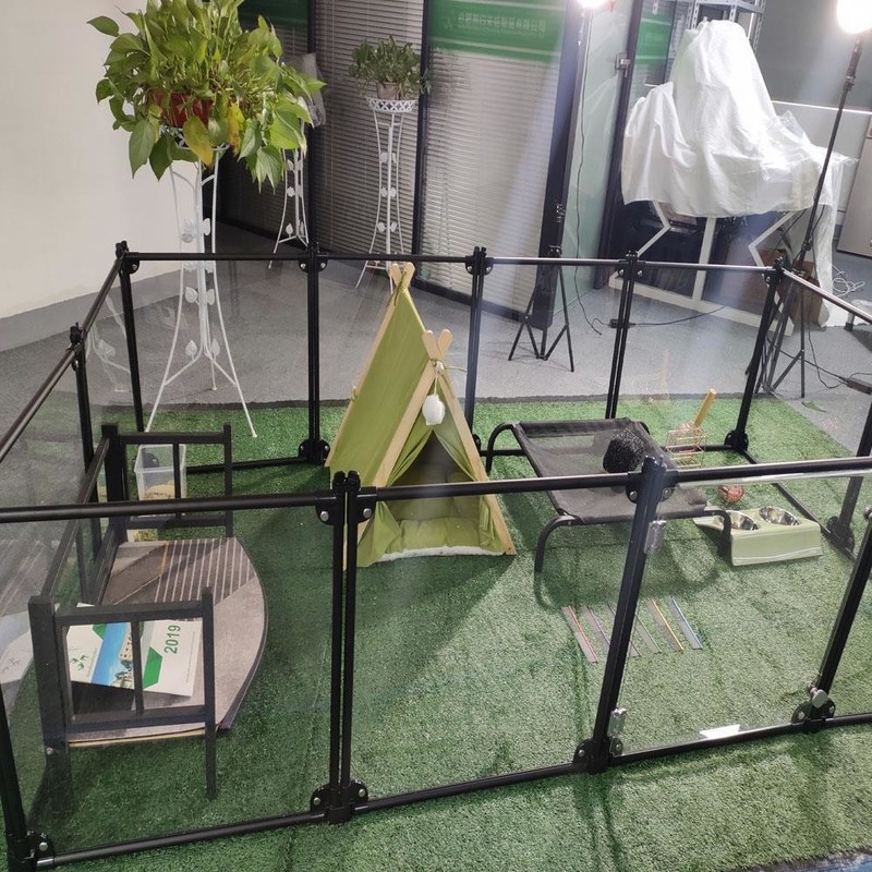 Fabriek Luxe Acrylic Aluminium Afneembare Huisdier Speelplaats Kat Kenner Huis Hond Heining Pen Transparante Karton Op maat gemaakte logo knop