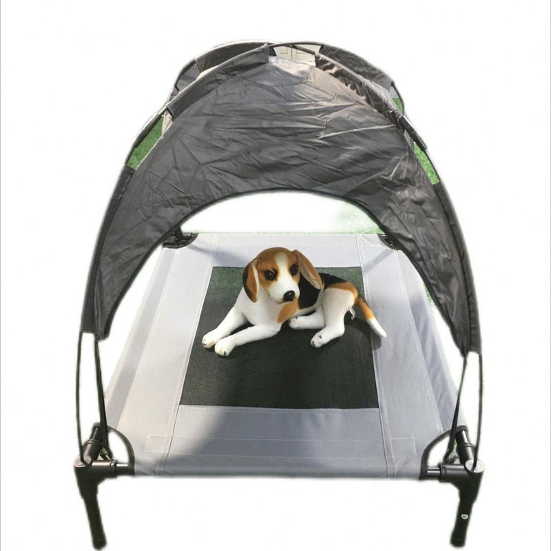 Verwijderbare overkapping verhoogde hondenbed Ideale tent voor huisdieren Kamperen en reizen Grijs/bruin/rood